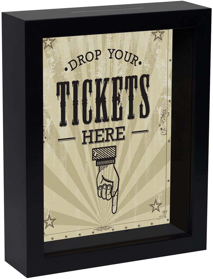 Drop Your Tickets Here Shadow Box Frame in Black with Polished Glass for Wall and Tabletop - 7" x 9" - Picture Frame - Americanflat