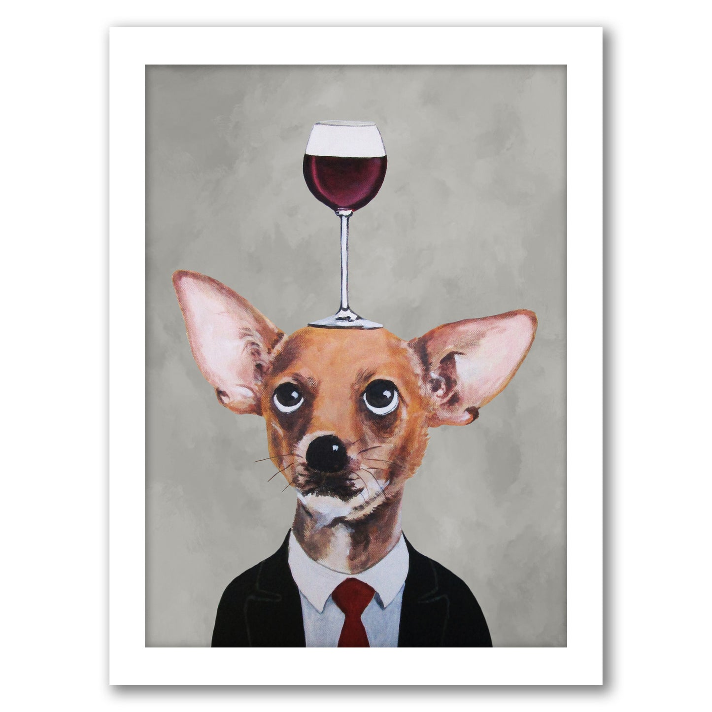 Chihuahua With Wineglass By Coco De Paris - White Framed Print