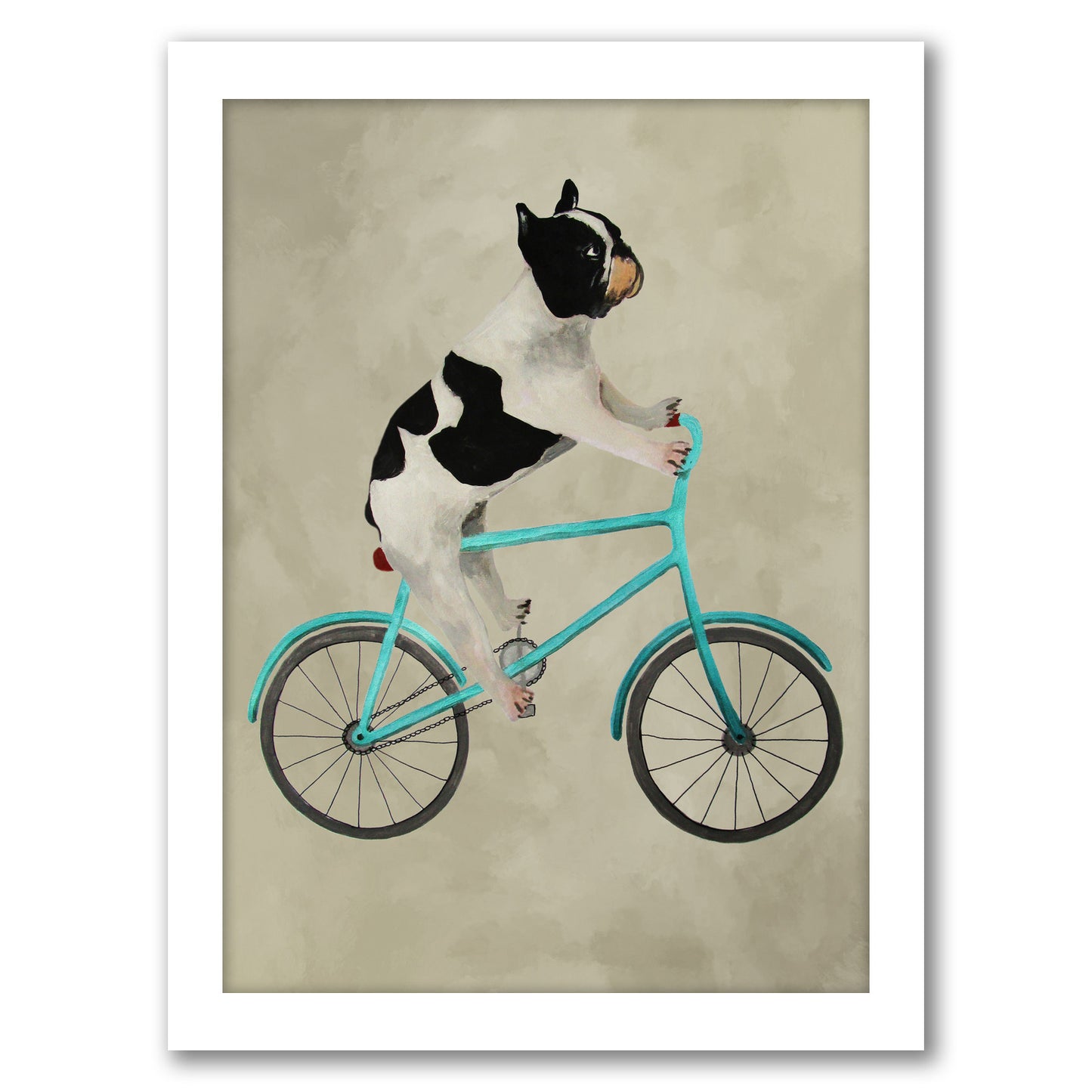 French Bulldog On Bicycle By Coco De Paris - White Framed Print