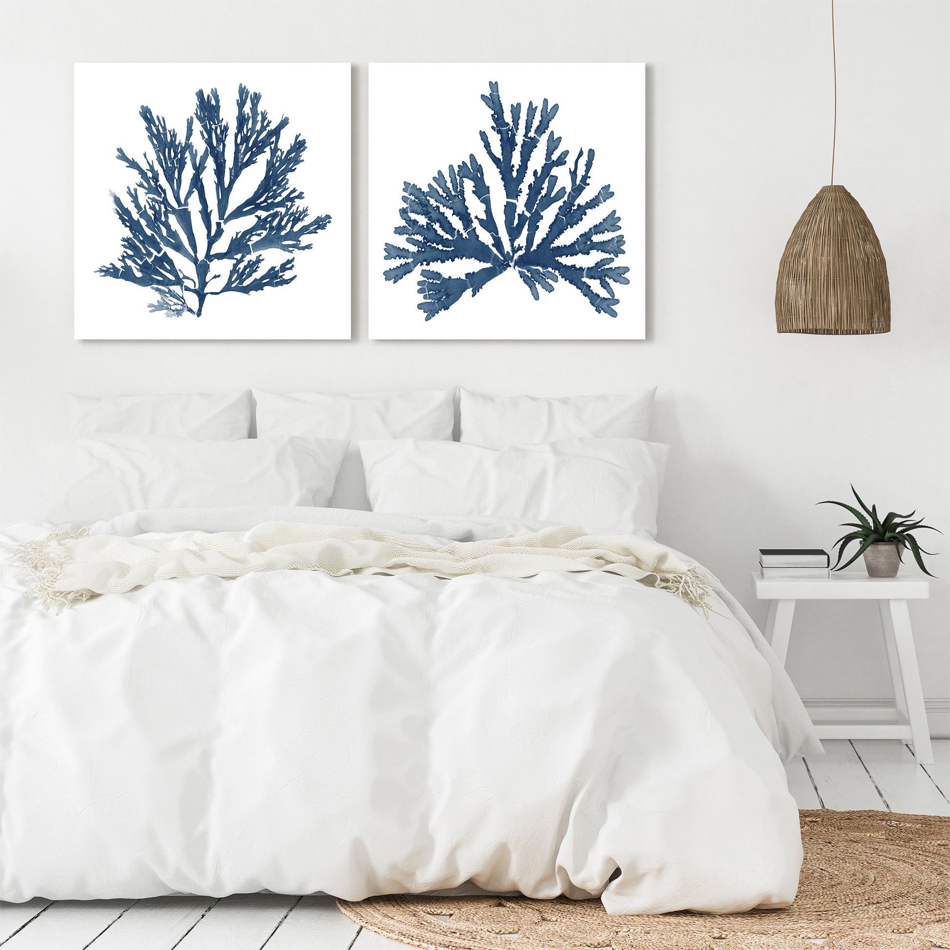 Pacific Sea Mosses Blue On White - 2 Piece Gallery Wrapped Canvas Set by Wild Apple Portfolio - Art Set - Americanflat