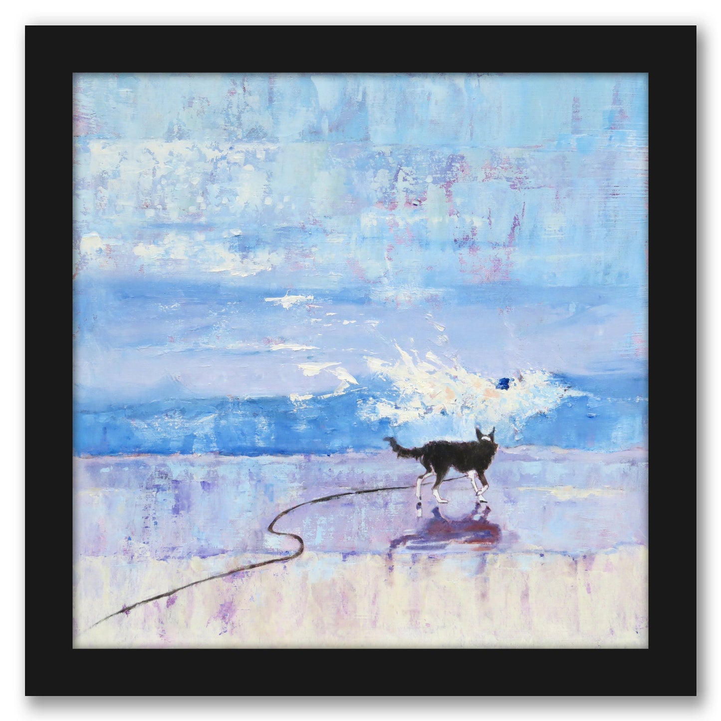 Grace The Border Collie Encounters A Wave No 3 by Mary Kemp - Framed Printd Print