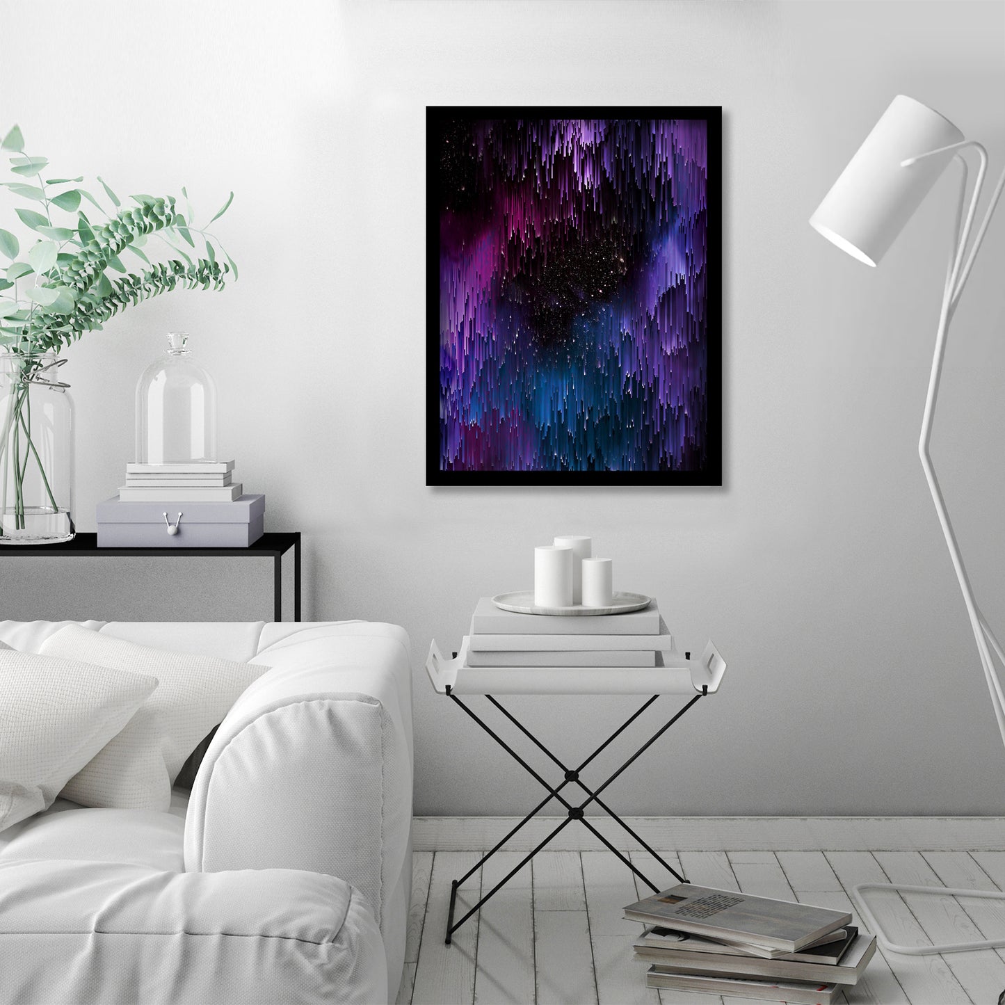 Ultraviolet Glitch Galaxy by Emanuela Carratoni - Framed Print