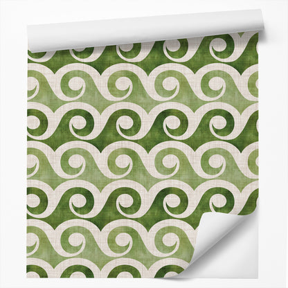 Peel & Stick Wallpaper Roll - Retro Waves In Green by Modern Tropical