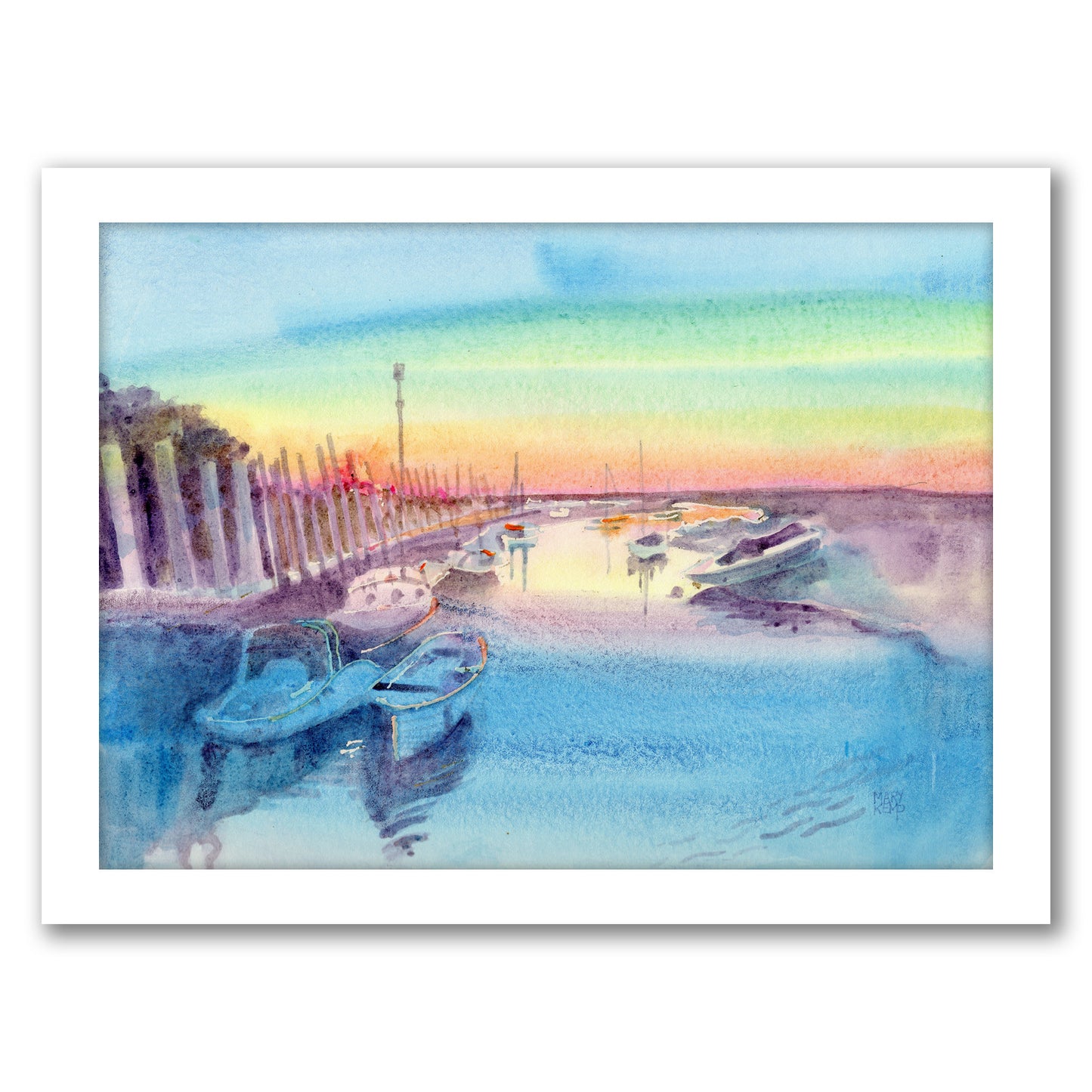 Evening Harbour By Mary Kemp - White Framed Print