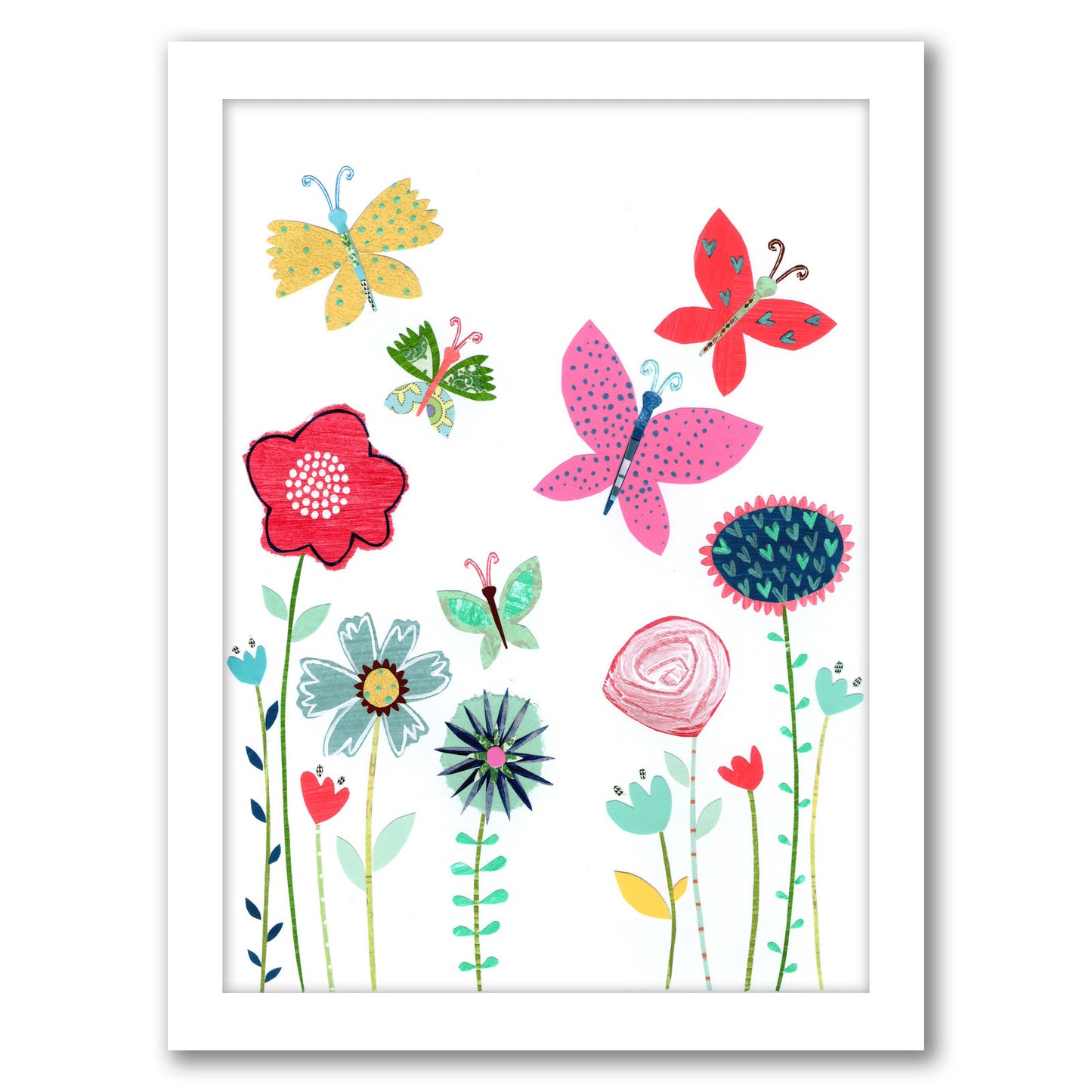 Summer Flowers & Butterflies By Liz And Kate Pope - White Framed Print